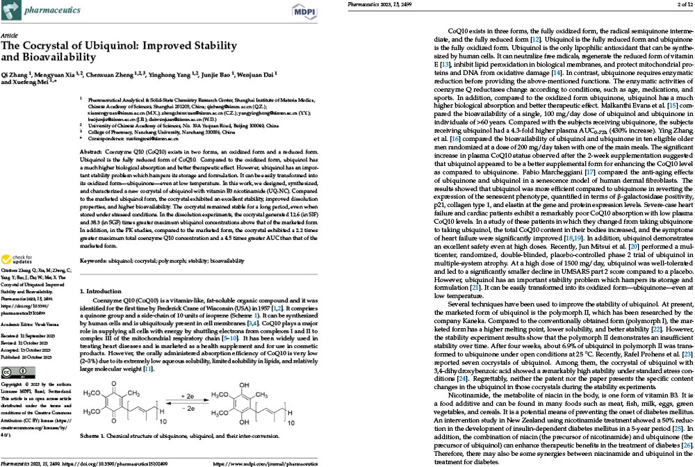 The cocrystal of Ubiquinol: Improved Stability and Bioavailability