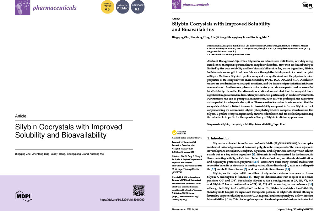 Silybin Cocrystals with Improved Solubility and Bioavailability